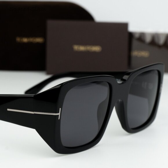BRAND NEW Tom Ford FT1035-N RYDER 01A Shiny Black Grey Square Women Sunglesses main image 8